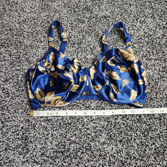 Vtg Victorias Secret Second Skin Shiny Satin Bra 38DD Blue Floral Gold Leaf,Sexy - Picture 2 of 12